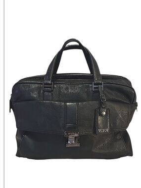 TUMI Vintage Black Leather Beacon Hill Portfolio Organizer College Laptop Bag